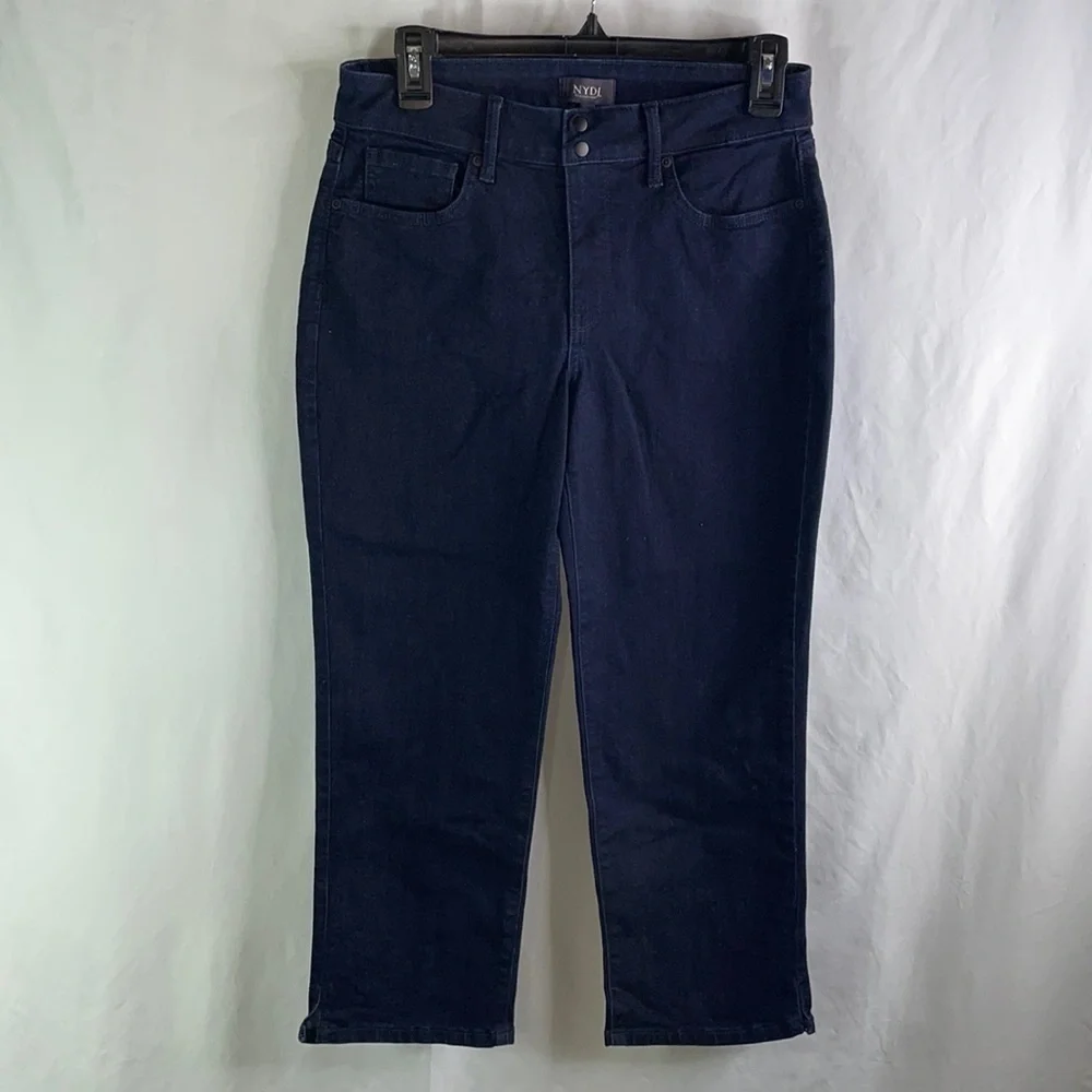 NYDJ dark denim cropped jeans.